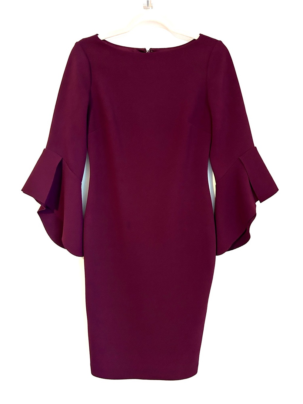 Vince Camuto Plum 3/4 Sleeve Sheath Dress with Ruffle Bell Sleeves
